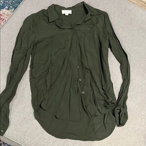 LOFT Green Button Down Shirt with Notched Collar
